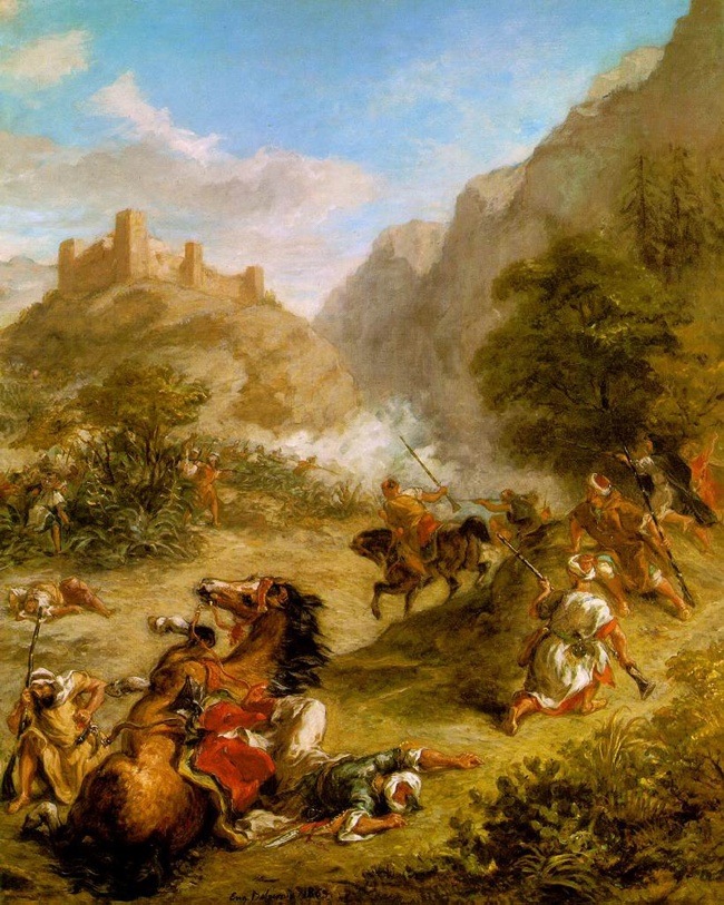 Painting by Delacroix(1863): Arabs Skirmishing in the Mountains