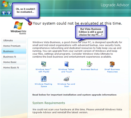 Vista Upgrade Advisor screengrab